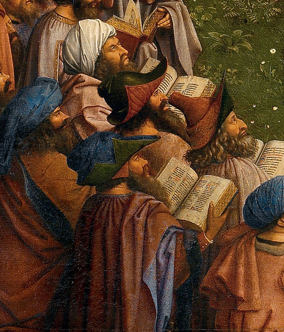 中央パネルの下半分、ゲントの祭壇画からの「神秘的な子羊の礼拝」の詳細 作： Hubert & Jan van (1390 1441) エイク