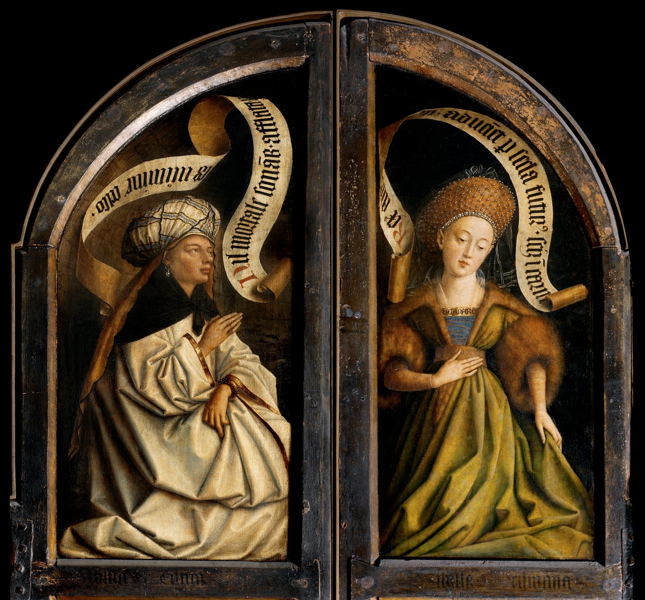 エリュトラのシビルとクマのシビル、ゲントの祭壇画の左翼の外側から 作： Hubert & Jan van (1390 1441) エイク