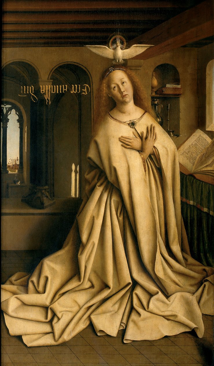 聖母受胎告知、ゲントの祭壇画の右側のパネルの外側から