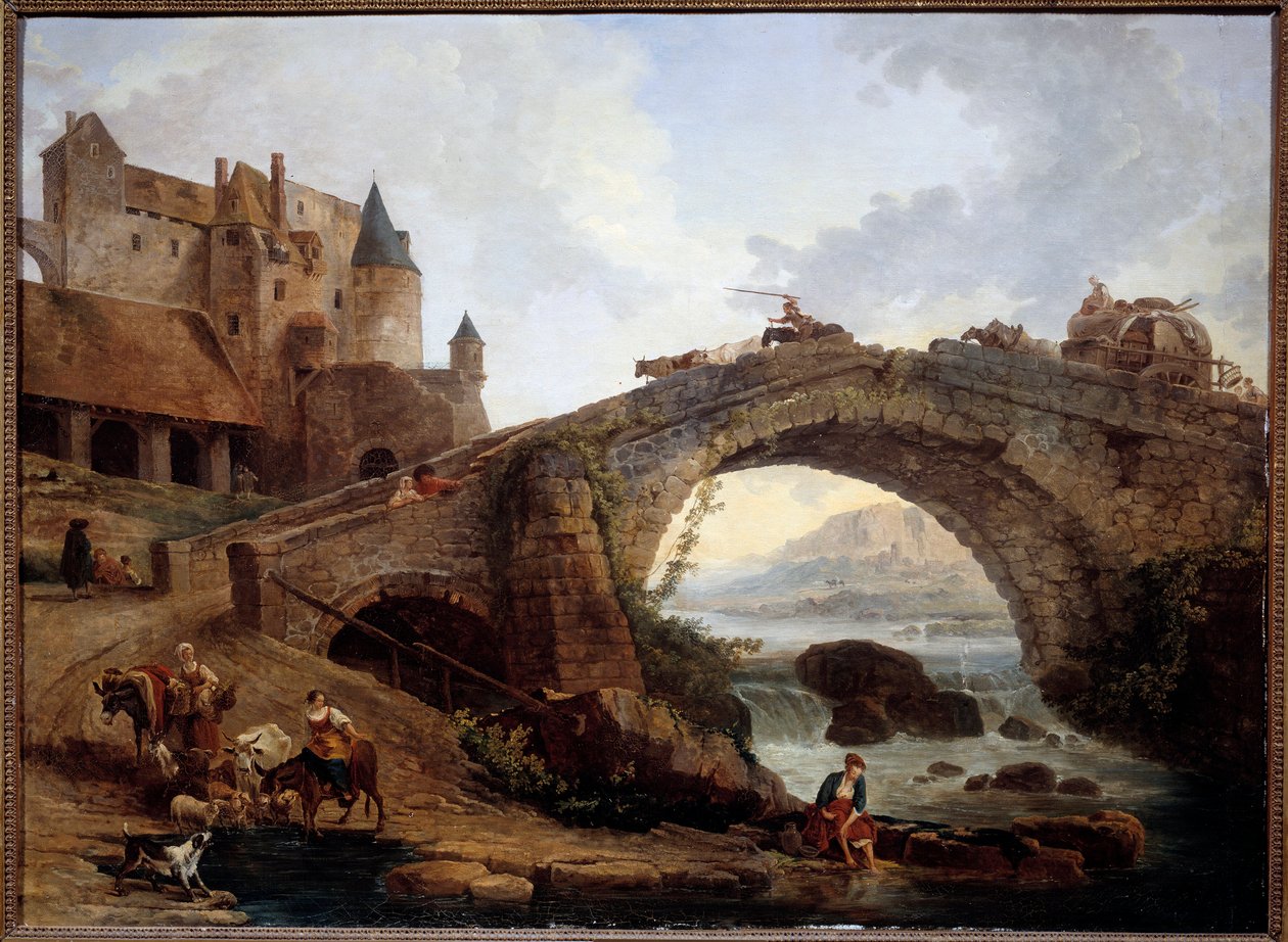 橋のある風景画 ユベール・ロベール（1733-1808）作 1776年 日0,76x1,04 m モンペリエ musee Fabre 作： ヒューバート・ロバート
