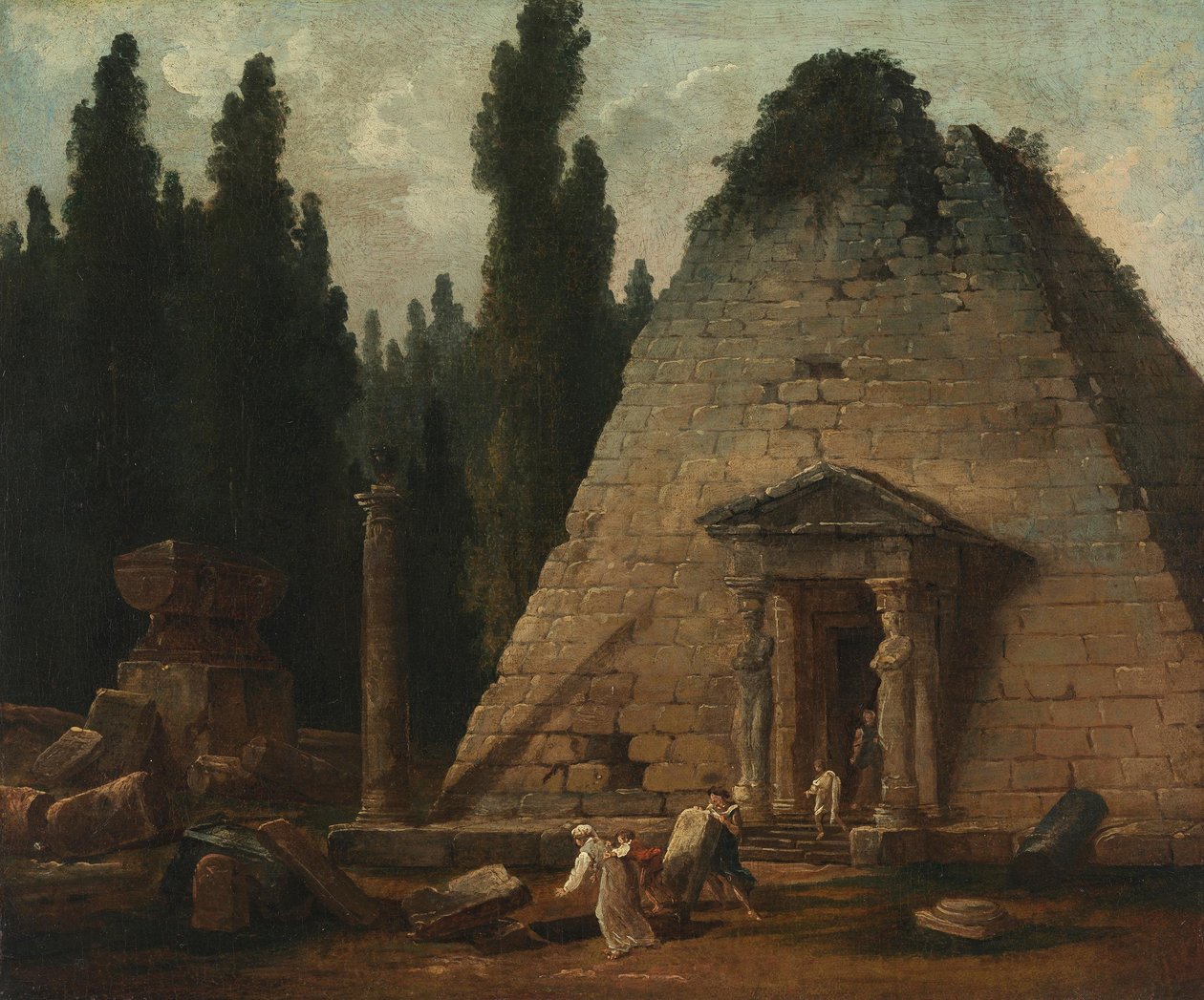 モーペルテュイスの庭園にあるピラミッド 作： ヒューバート・ロバート