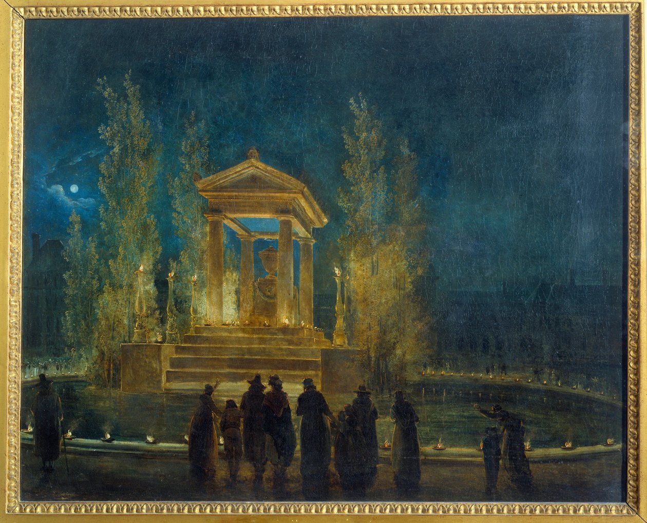 ジャン・ジャック・ルソー（1712-1778）の遺灰をパンテオンに移す前のチュイルリー盆地上の仮の霊廟 ユベール・ロベール（1733-1808）による絵画 1794年 日。0.65x0.8 m パリ、カルナヴァレ美術館 作： ヒューバート・ロバート