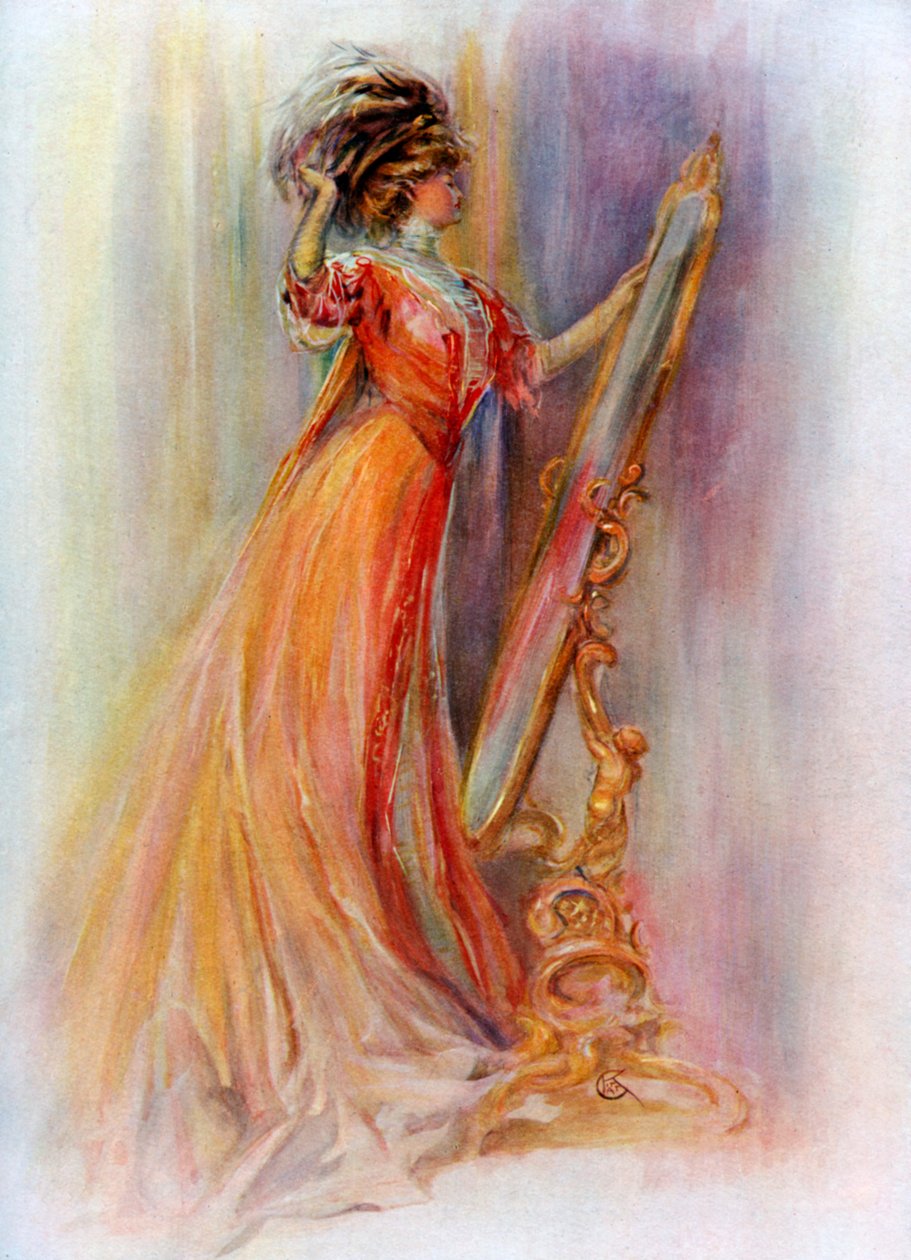 鏡で自分を見つめる女性、1908～1909年。 作： ハブナーとウィルソン
