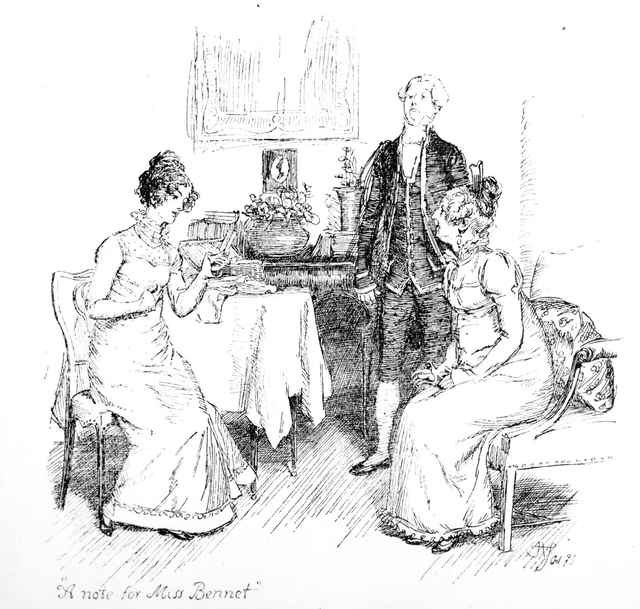 「ミス・ベネットへの手紙」、ジェーン・オースティンの「Pride und Prejudice」のイラスト、1894年に発行された版 作： ヒュー・トムソン