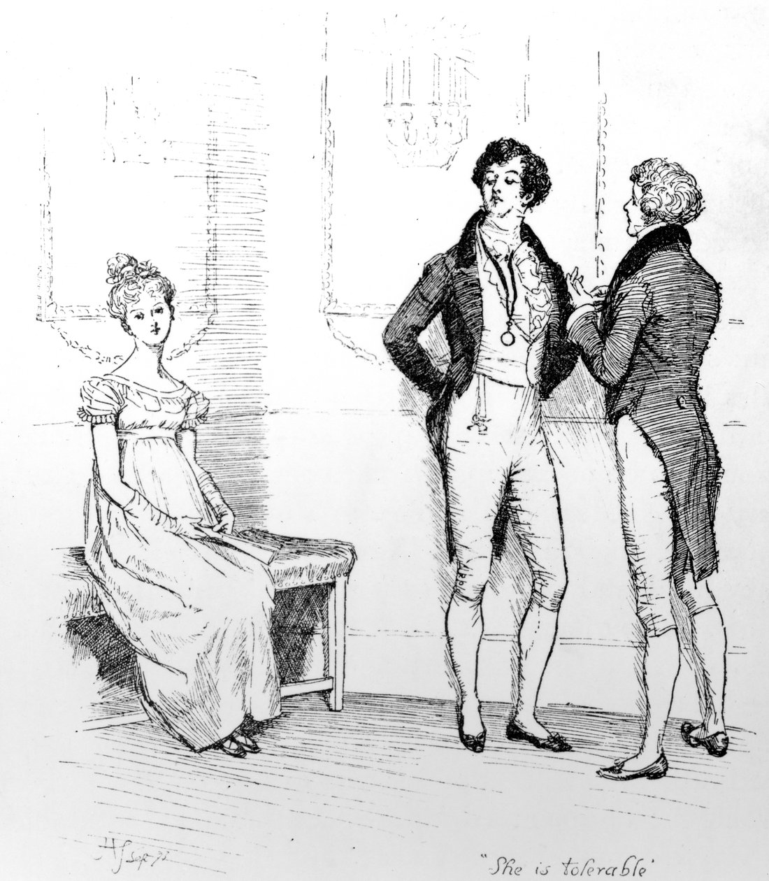 「彼女は耐えられる」、ジェーン・オースティンによる「プライドと偏見」のイラスト、1894年に発行された版 作： ヒュー・トムソン