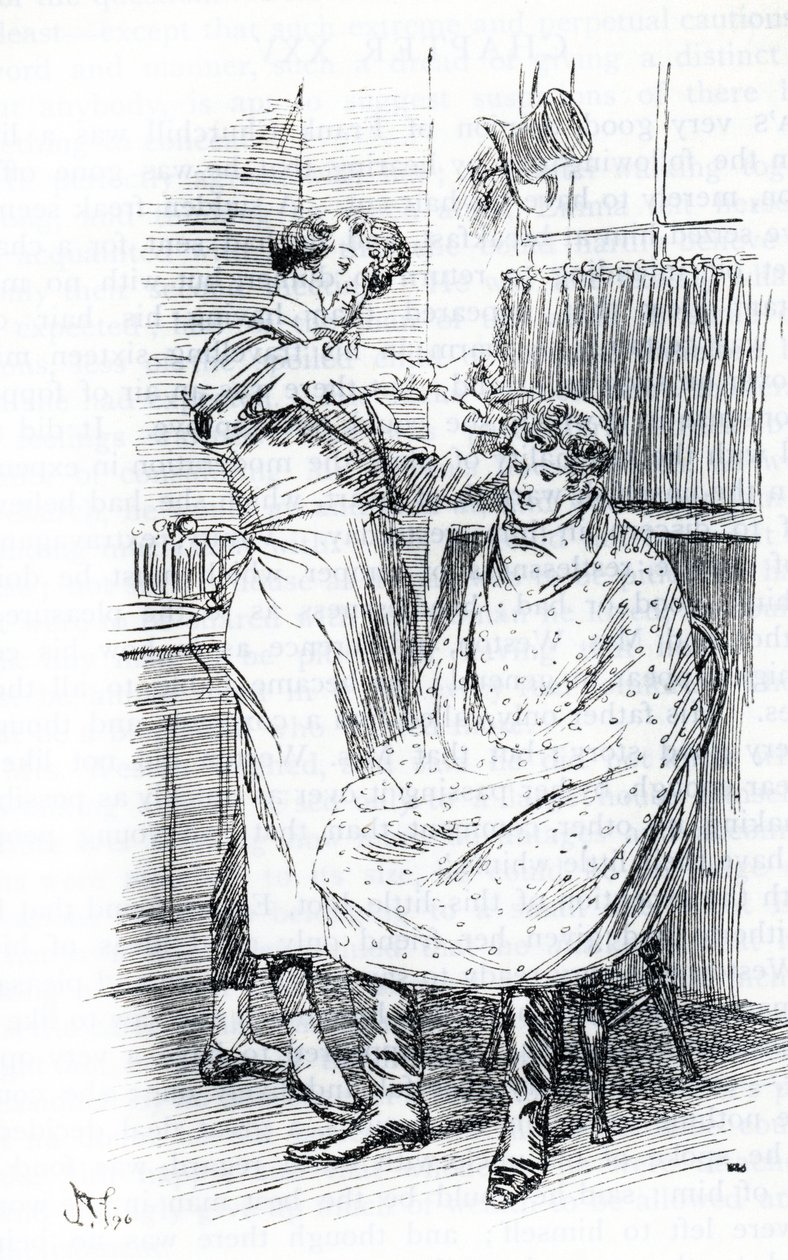 "Franz Churchill having his hair cut" 作： ヒュー・トムソン
