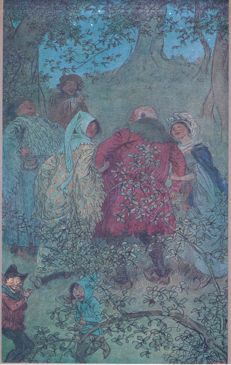 さて、ジョン卿、ウィンザーの妻の生き方、ウィンザーの陽気な妻たちのイラスト、1910 作： ヒュー・トムソン