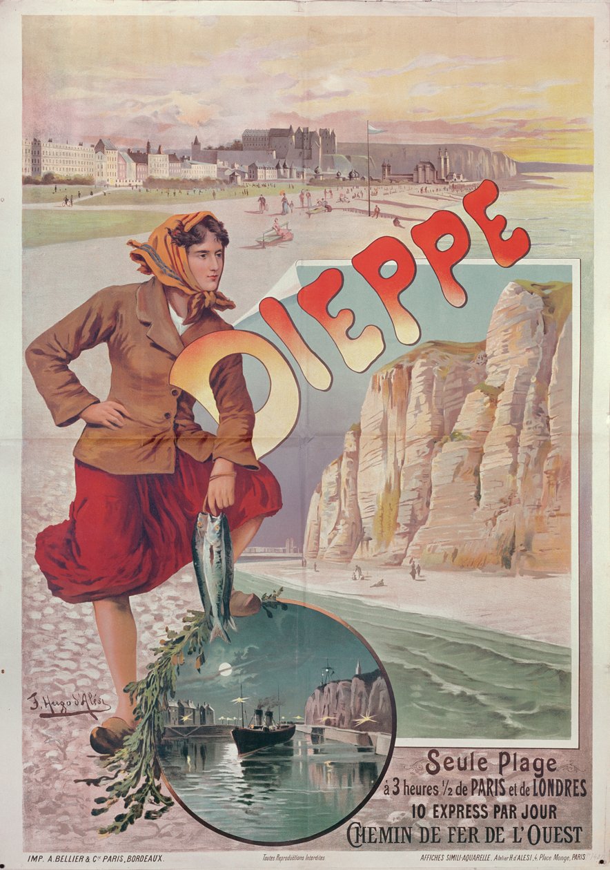 フランス国鉄のポスター、ディエップの魅力を宣伝、1896年頃 作： ヒューゴ・デール
