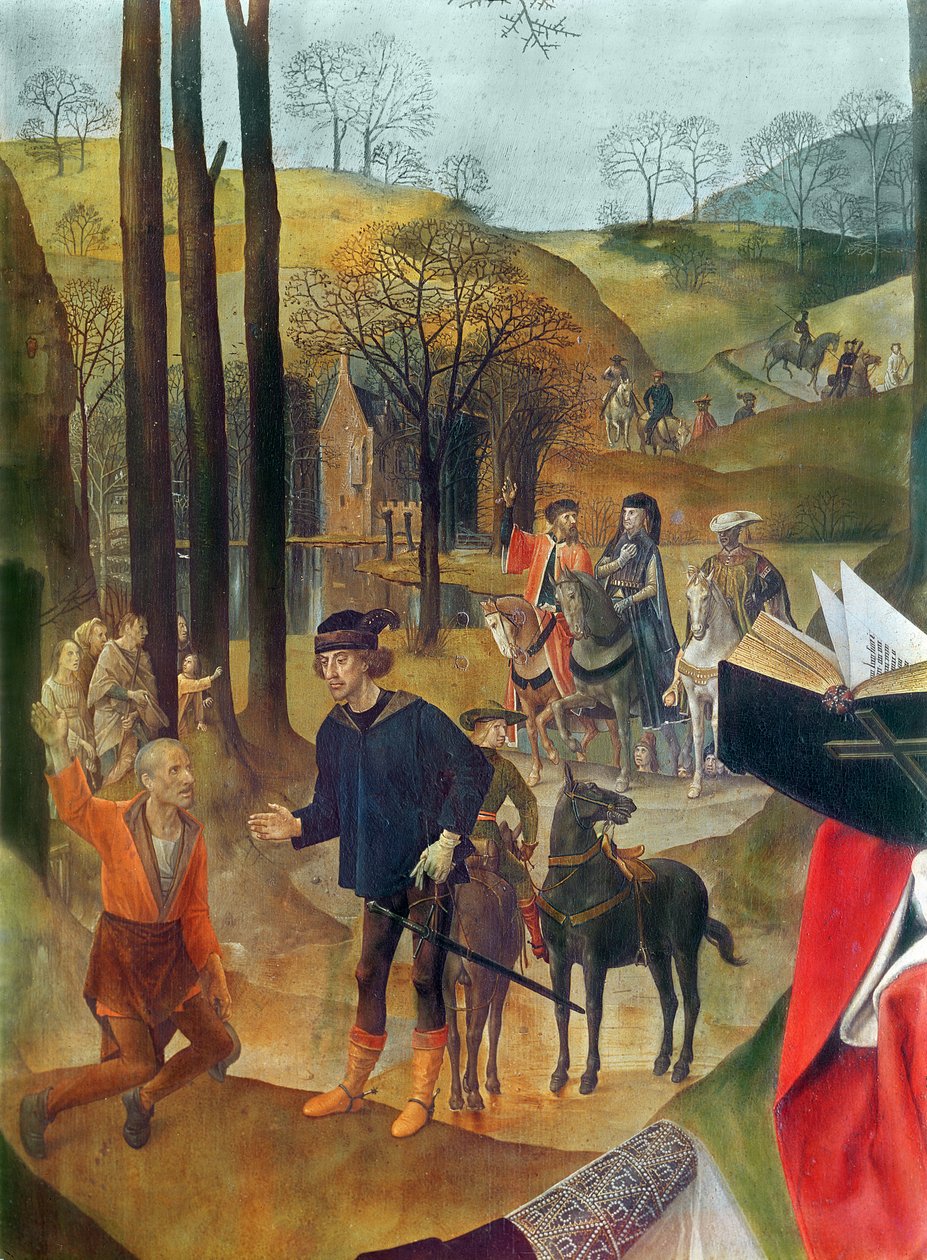 ポルティナリ祭壇画、マジの到着の右側のパネル詳細、パネル上のc.1479オイル 作： ヒューゴ・ファン・デル・ゴス