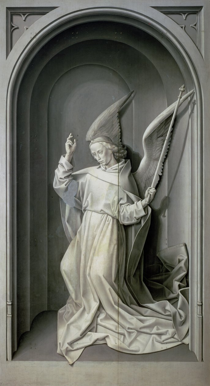 受胎告知の天使、Portinari Triptych、c.1479 作： ヒューゴ・ファン・デル・ゴス