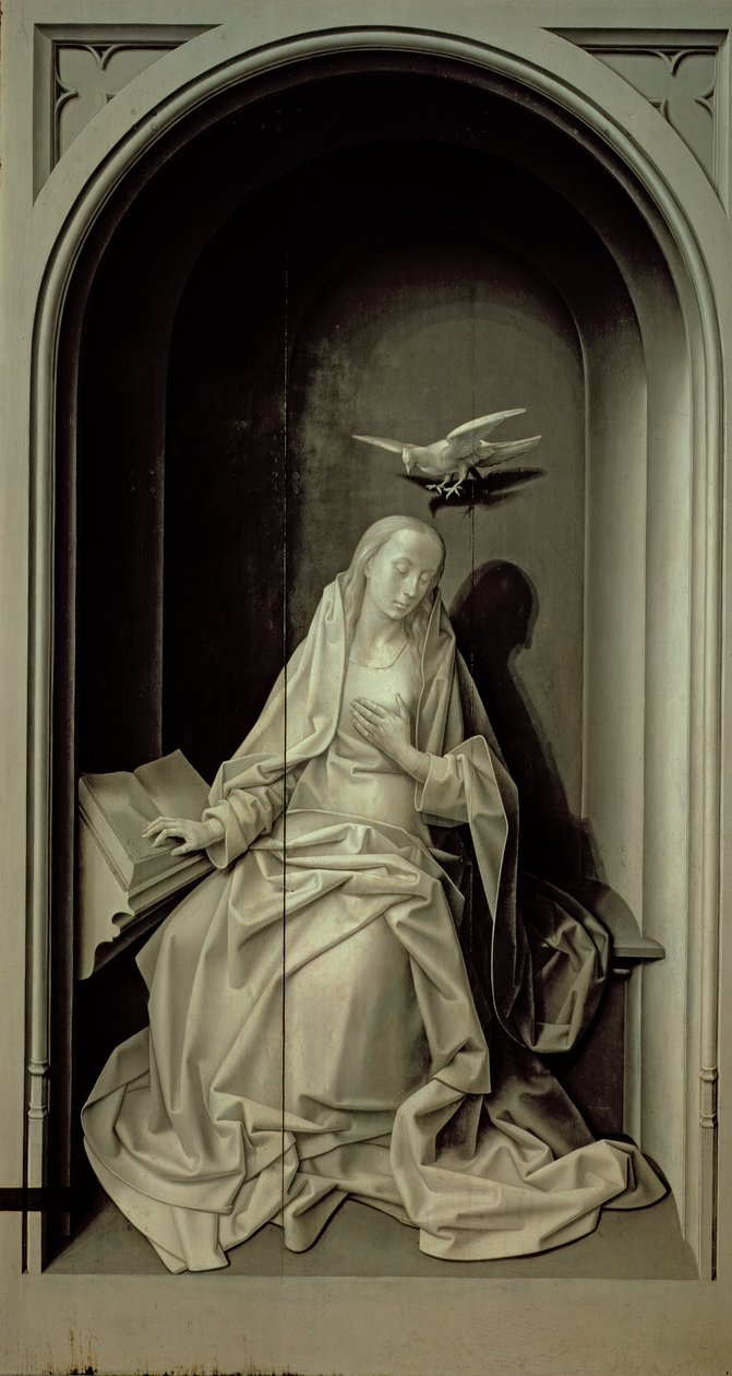 受胎告知の聖母、Portinari Triptych、c.1479 作： ヒューゴ・ファン・デル・ゴス