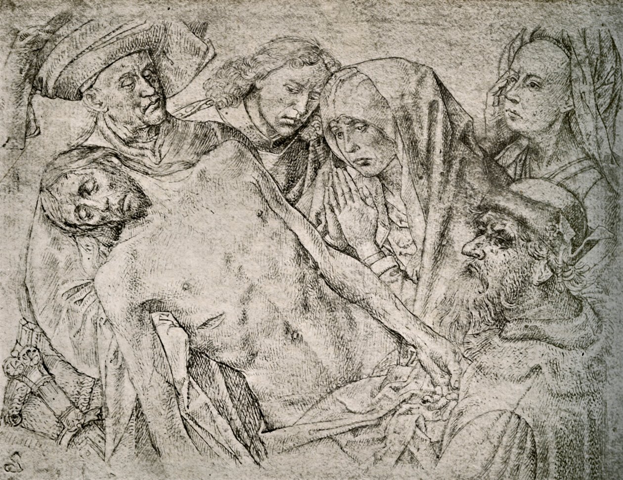 十字架からの堆積後の絵、c1460-1480、1908。 作： ヒューゴ・ファン・デル・ゴス