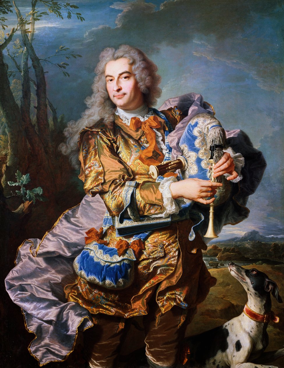 バグパイプを吹くガスパール・ド・ギュイダン 1735年頃 ヒャカンテ・リゴー（1659-1743）作 油彩・キャンバス詳細フランス 作： ヒヤシンス・フランソワ・リゴー