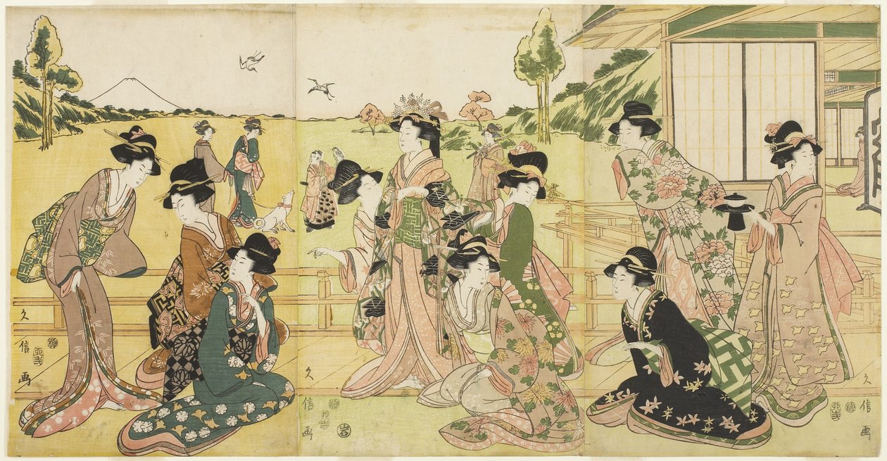 ホーキングパーティー、1807年（色木版画） 作： 百彩久信百彩久信