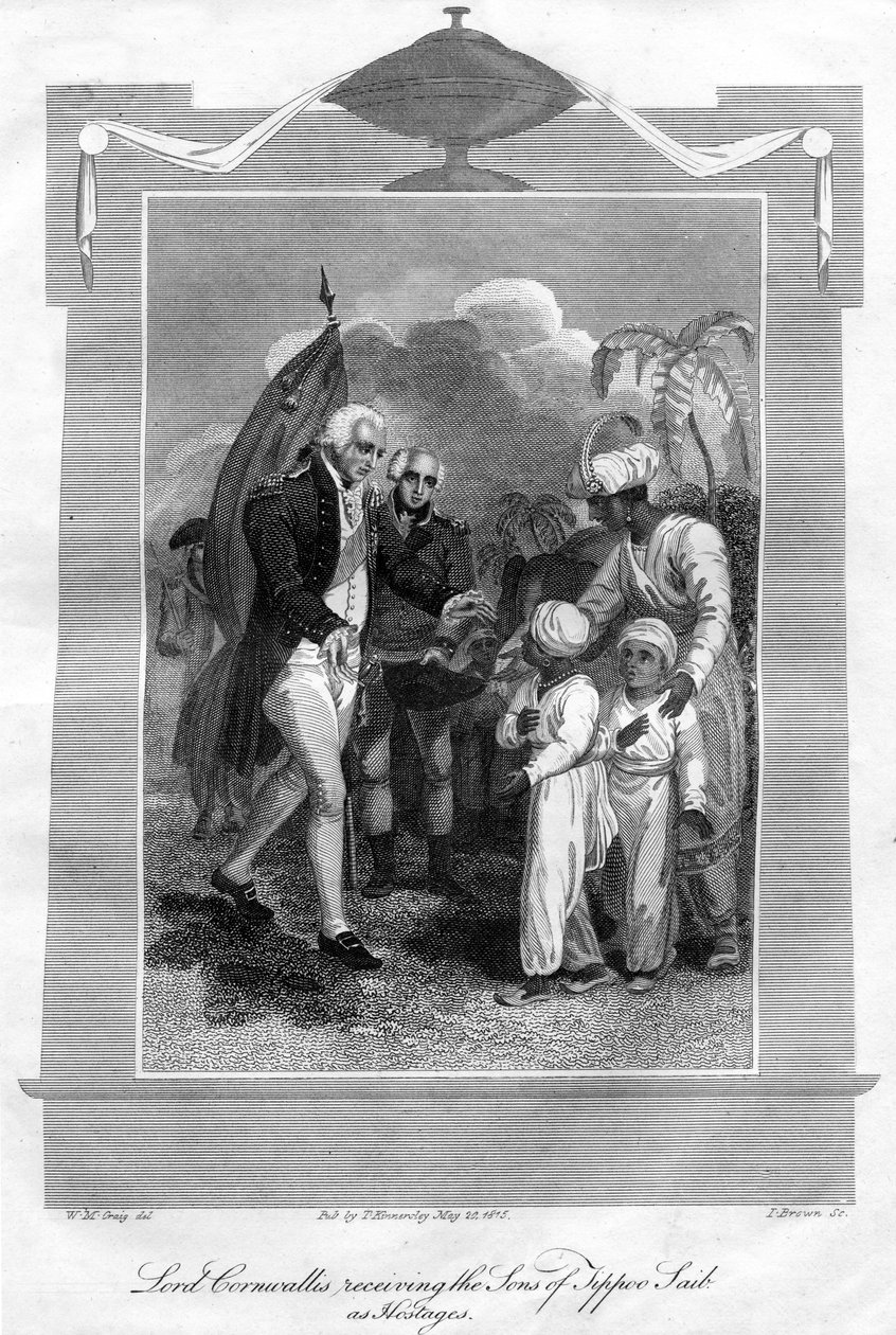 コーンウォリス卿1738-1805、ティップーサイブの息子たちを人質として迎え、1816年。 作： I.ブラウン