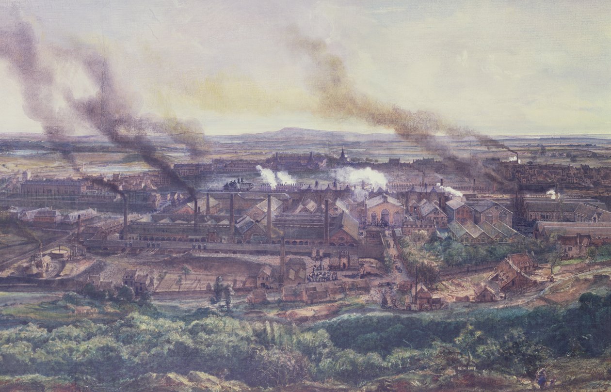 1848年、1855年のルクルーゾの工場（紙に油彩）（詳細、164036を参照） 作： イグナス・フランソワ・ボノム
