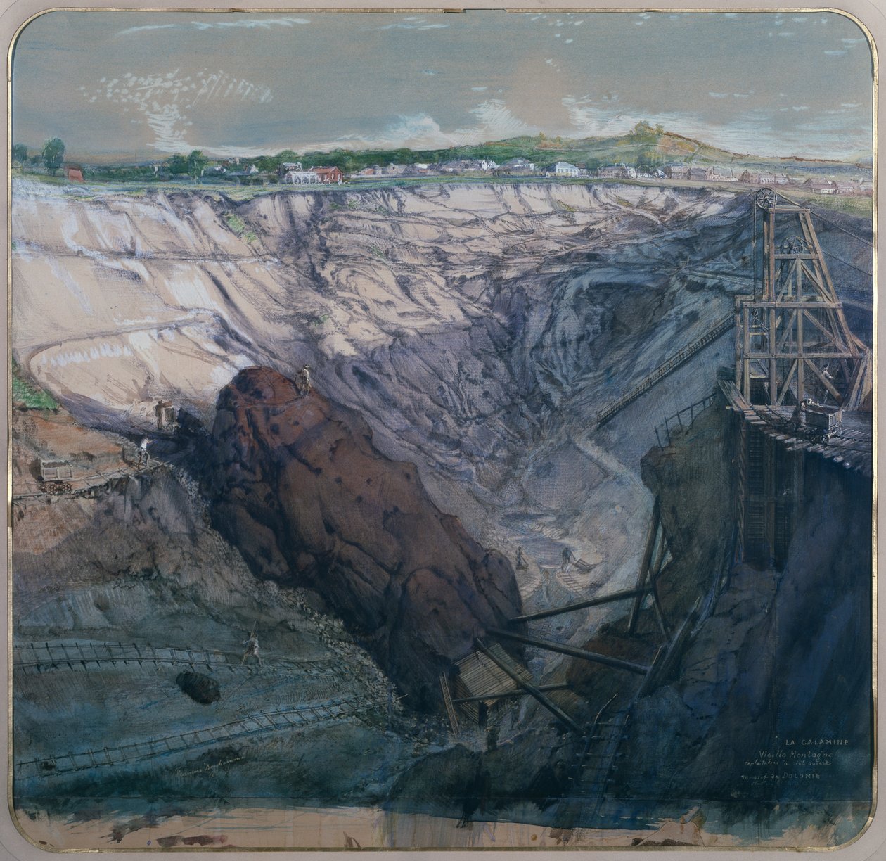 La Calamine、La Vieille Montagne、Opencast鉱業、Massif de Dolomie、1857 作： イグナス・フランソワ・ボノム