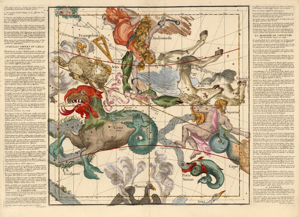 Vernal Equinox、説明中の天体グローブボードの平面からのプレート2、パブ。 1674年（手描きの彫刻） 作： Ignace Gaston Pardies