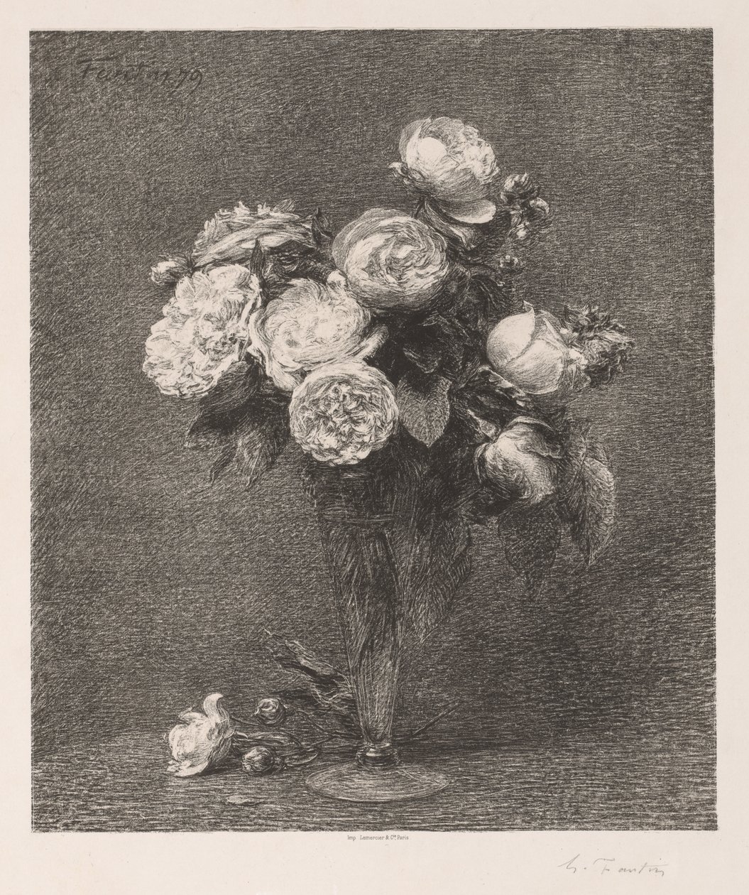バラの花束、1879年。 作： イグナス・アンリ・ジャン・ファンタン・ラトゥール