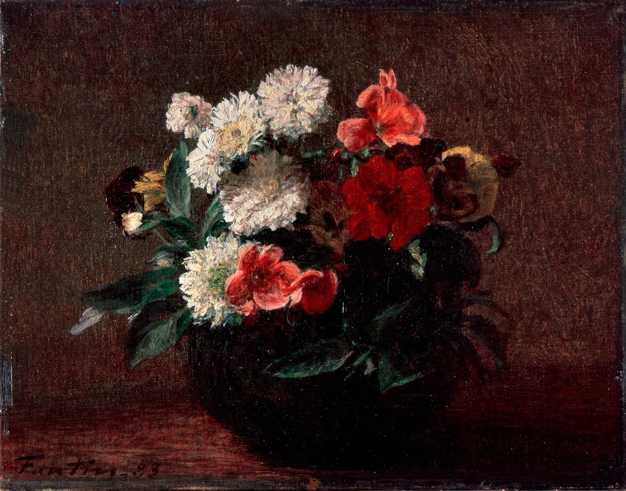 陶器の花瓶の中の花、1883年。 作： イグナス・アンリ・ジャン・ファンタン・ラトゥール