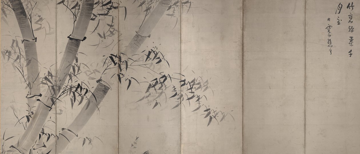 月光竹、6パネル式屏風、c.1758–60（紙にインク） 作： 池の大河