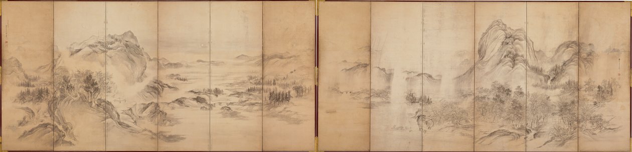 マウンテンビュー、6パネルスクリーンの逆、江戸時代、1856-58年（紙に洗って） 作： 池田古son