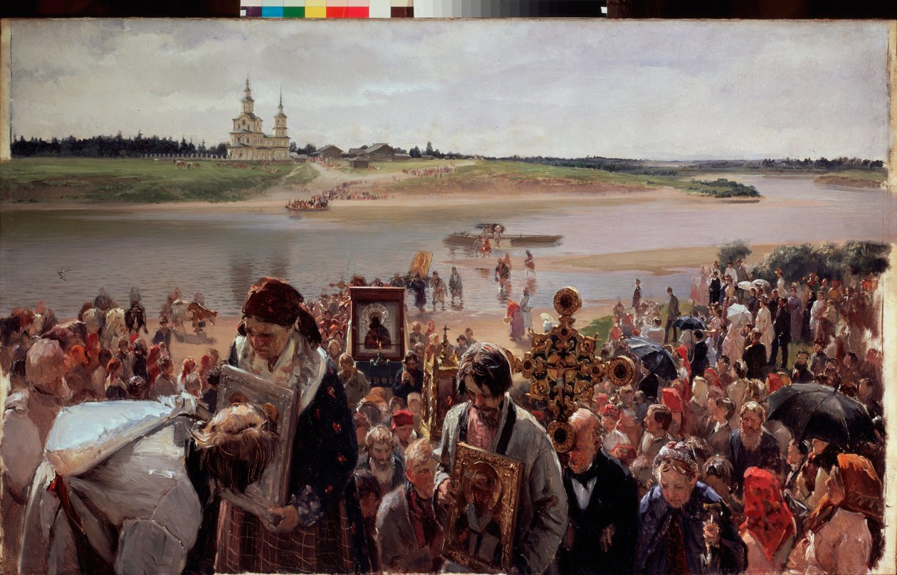 イースター行列。 Illarion Mikhailovich Pryanishnikov（1840-1894）による絵画、キャンバスに油彩 作： イラリオン・ミハイロヴィチ・プリャニシニコフ