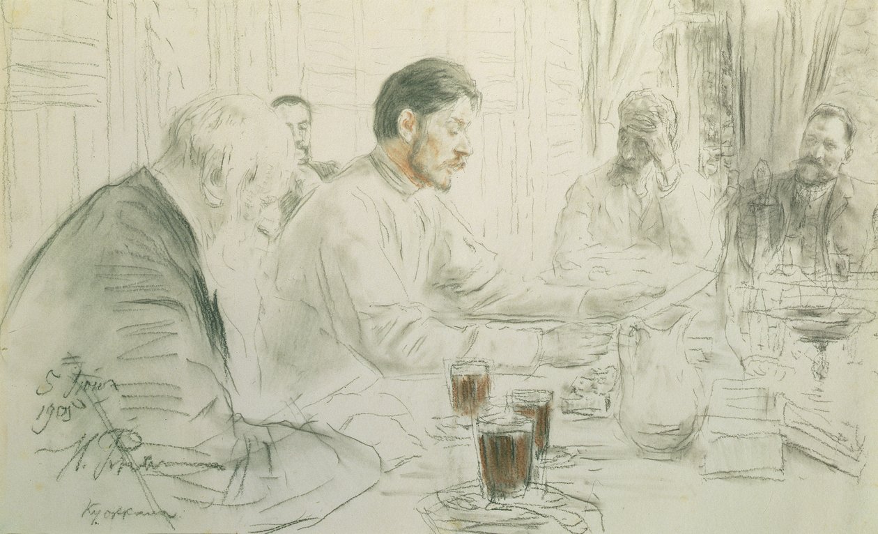 Maxim Gorky（1868-1936）彼の詩「太陽の子供たち」1905年（紙に鉛筆とチョーク） 作： イリヤ・エフィモヴィチ・レーピン