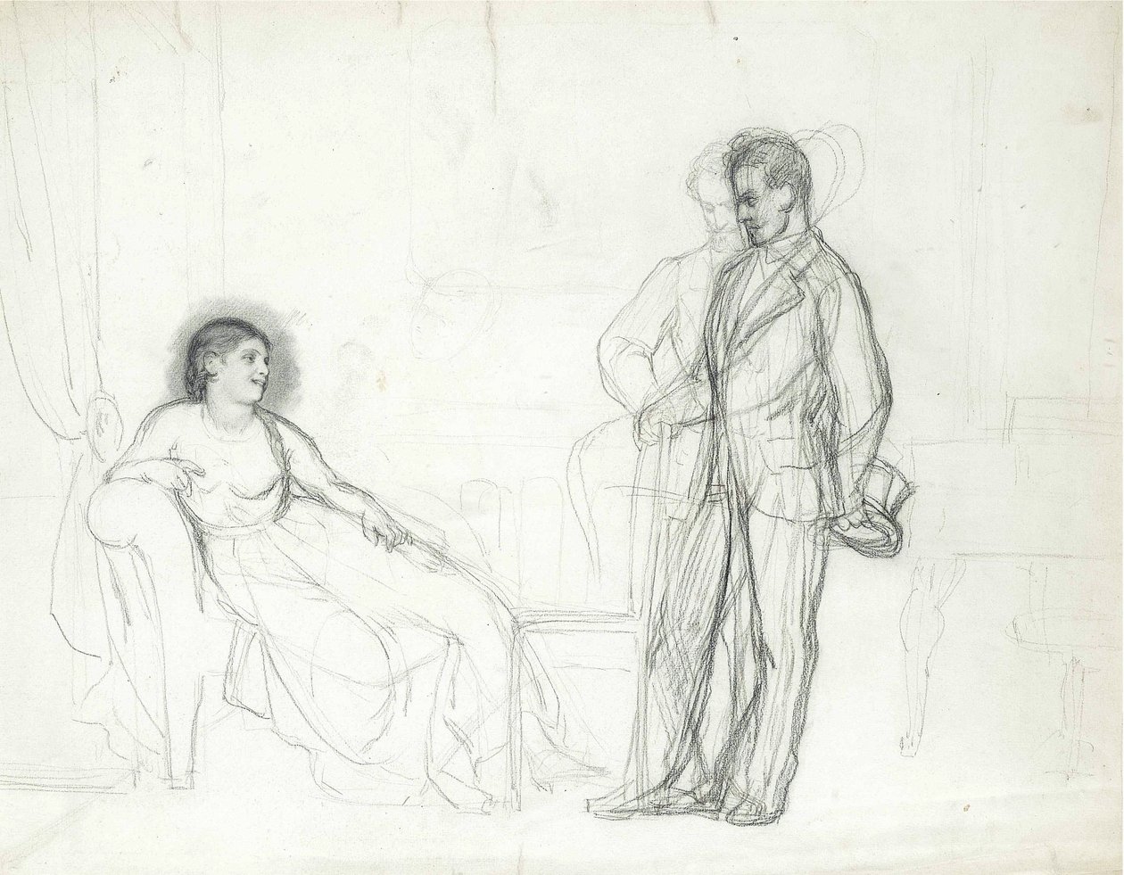 ジュゼッペ・ヴェルディ・パー・レーピンのオペラ「椿姫」のヴィオレッタ役のアデリナ・パッティ (1843-1919)、イリヤ・エフィモヴィッチ (1844-1930)、1860 年代末から 1870 年代初頭 - 紙に鉛筆 - コンスタンティヌス宮殿、サンクトペテルブルク 作： イリヤ・エフィモヴィチ・レーピン
