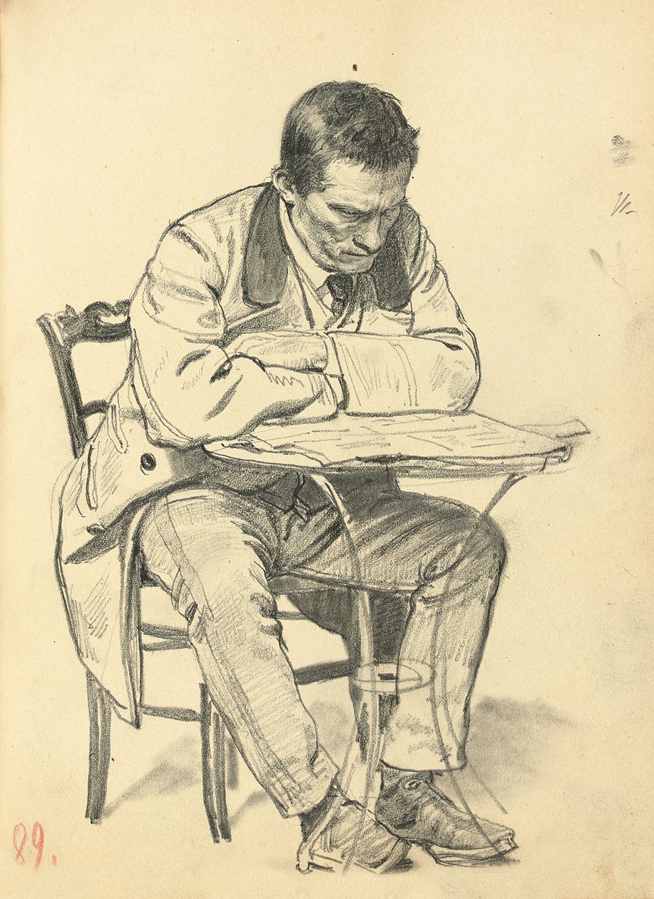「パリジャンカフェ」のための研究：カフェのテーブルに座った男、新聞を読んでc。 1872-1875 作： イリヤ・エフィモヴィチ・レーピン