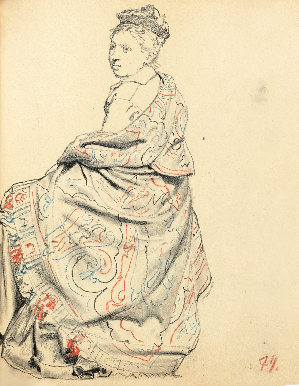 「パリジャンカフェ」の研究：着席女性のドレスの研究c。 1872-1875 作： イリヤ・エフィモヴィチ・レーピン