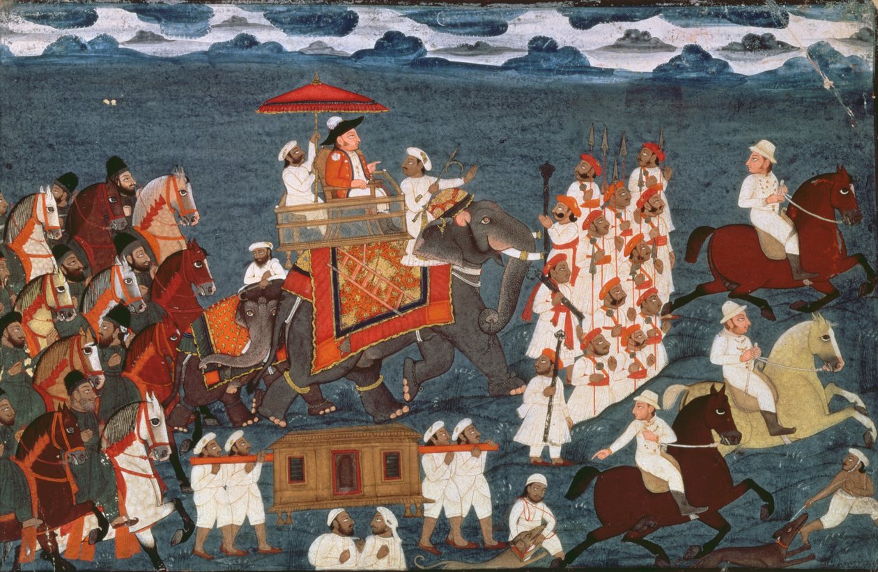 狩猟遠征（ガッシュ）で象のイギリス軍将校（11967も参照） 作： インドの学校