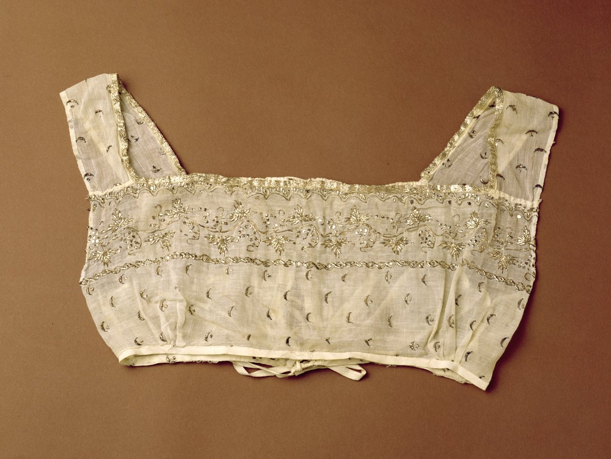 ボディス、平らな銀線で刺繍、c.1805-10（モスリン） 作： インドの学校