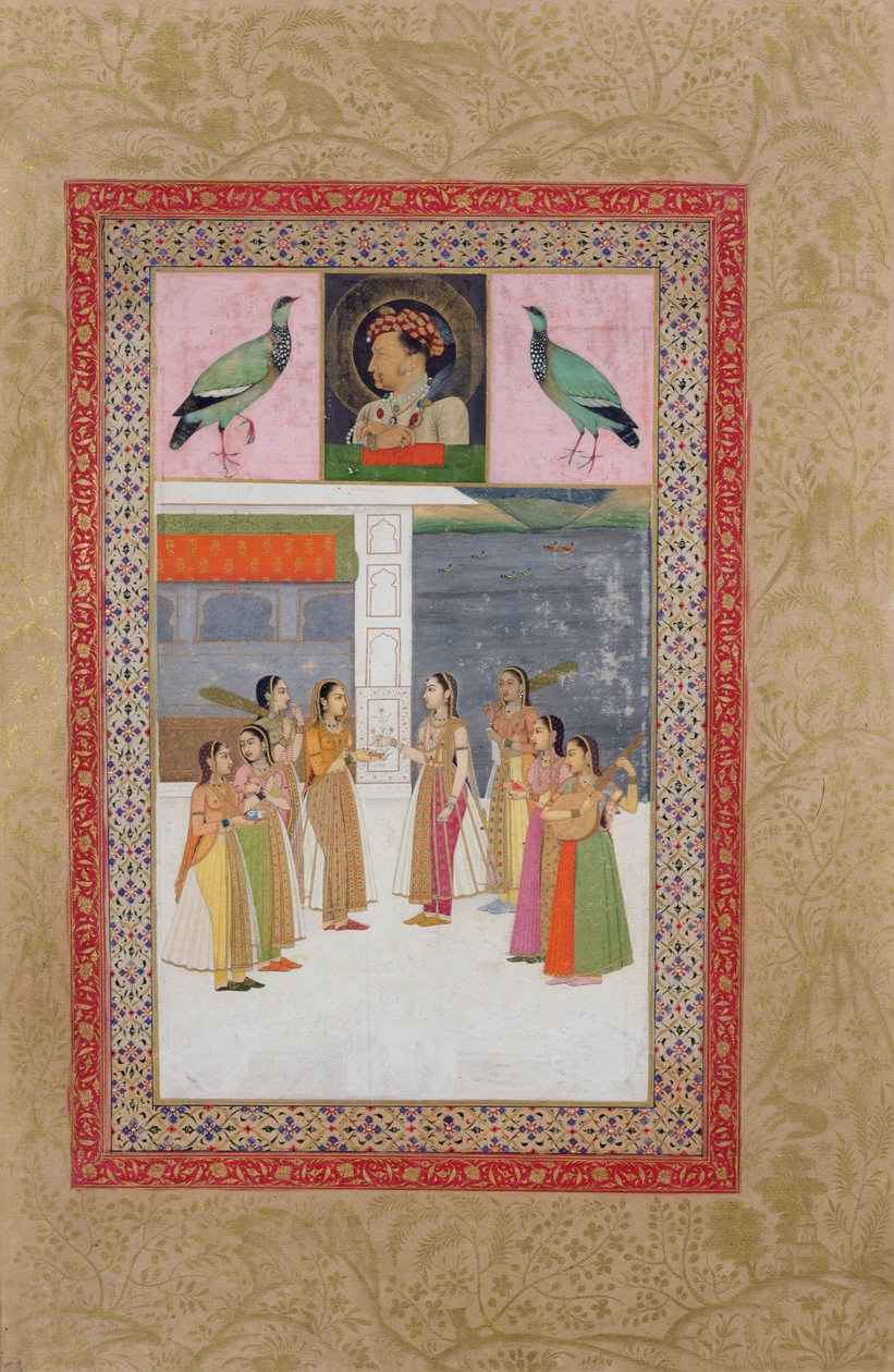 Ms E-14ジャハンギルの肖像（1569-1627）2羽の鳥と高貴な女性の会話 作： インドの学校