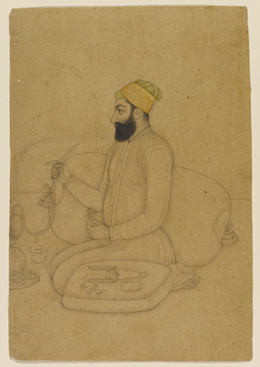 Mirza Dakhani、Naubat Khanの肖像（紙で洗う） 作： インドの学校