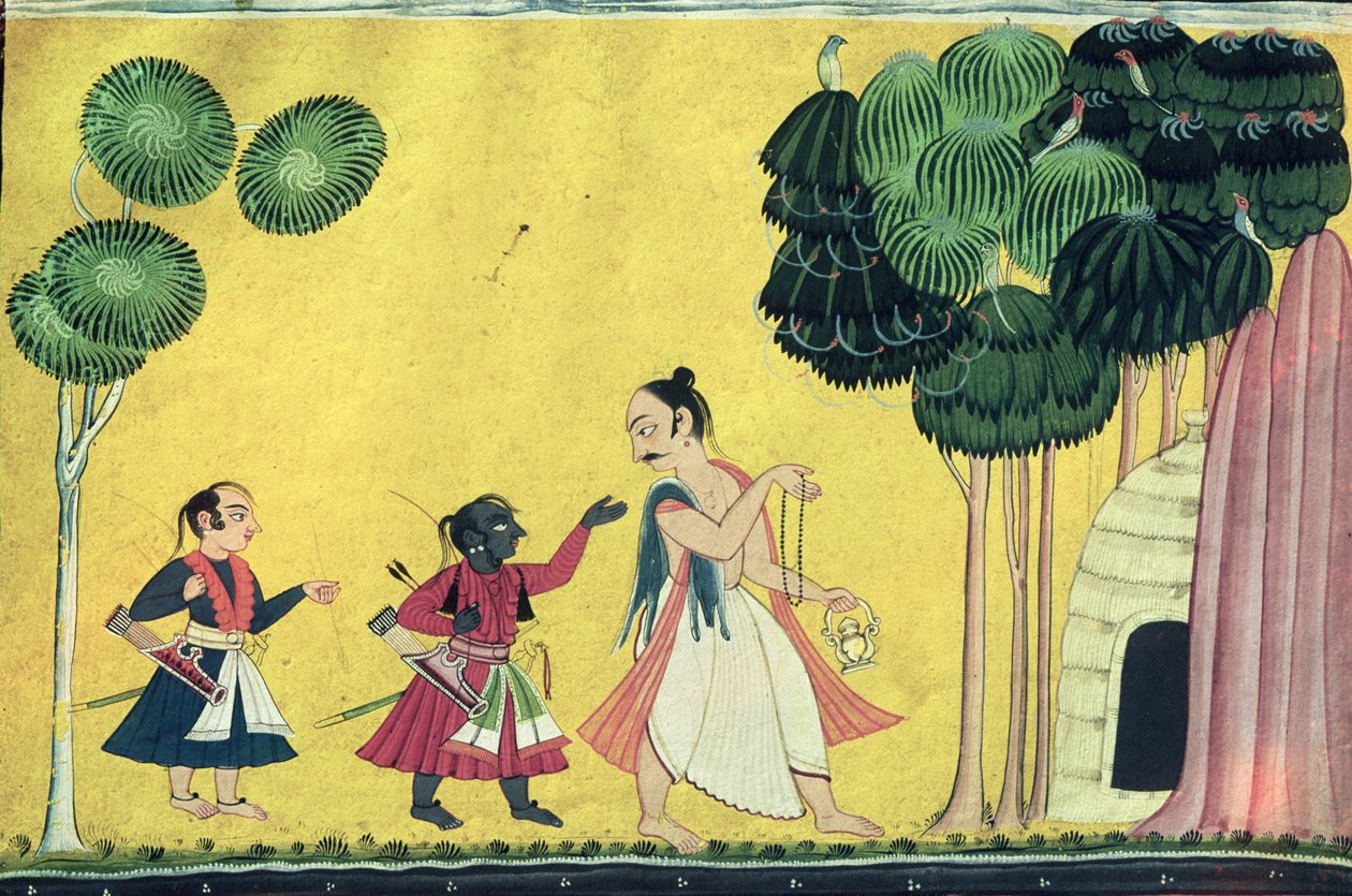 ラーマヤナのヴィスヴァミトラを伴うラマとラクシュマナ、1750年頃 作： インドの学校