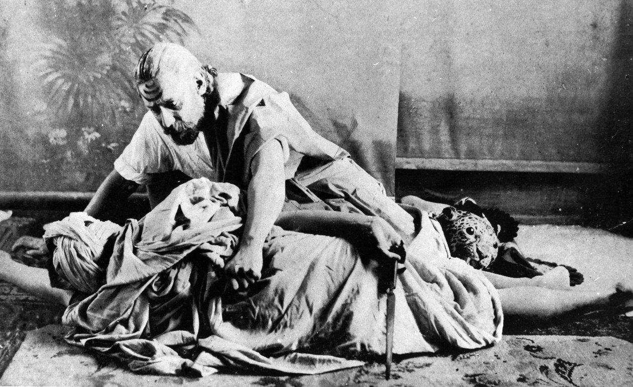 Rabindranath Tagoreの演劇でRaghupatiの役を演じるSacrifice、1893 作： インドの写真家