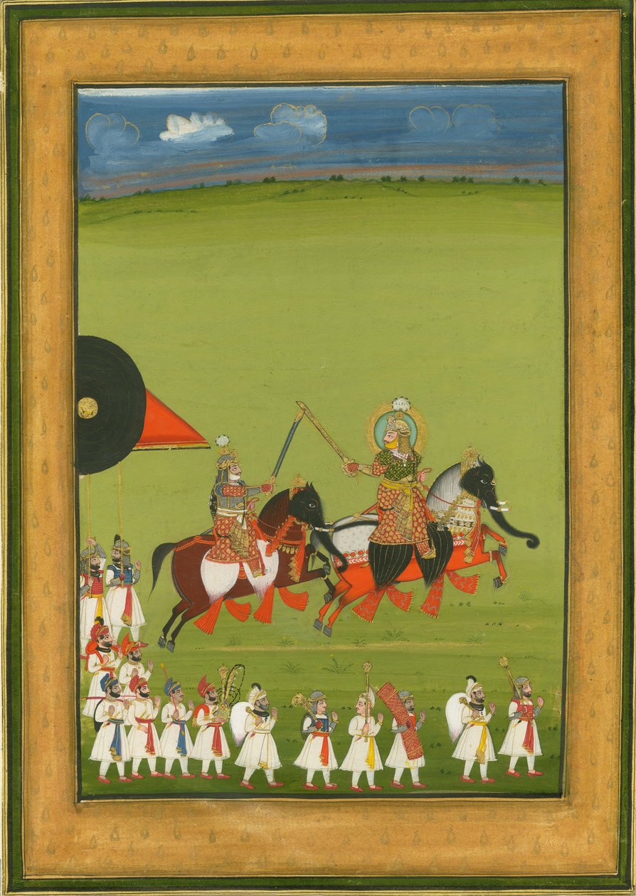象と変装した馬に変装した馬のラジャと息子c。 1810 作： インドの芸術