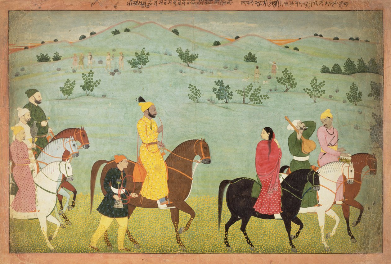 Nainsukh（fl。1740-50）カシミール作、ジャスロタ王子、おそらくバルワントシン、乗馬遠征中、1751年頃 作： インドの学校