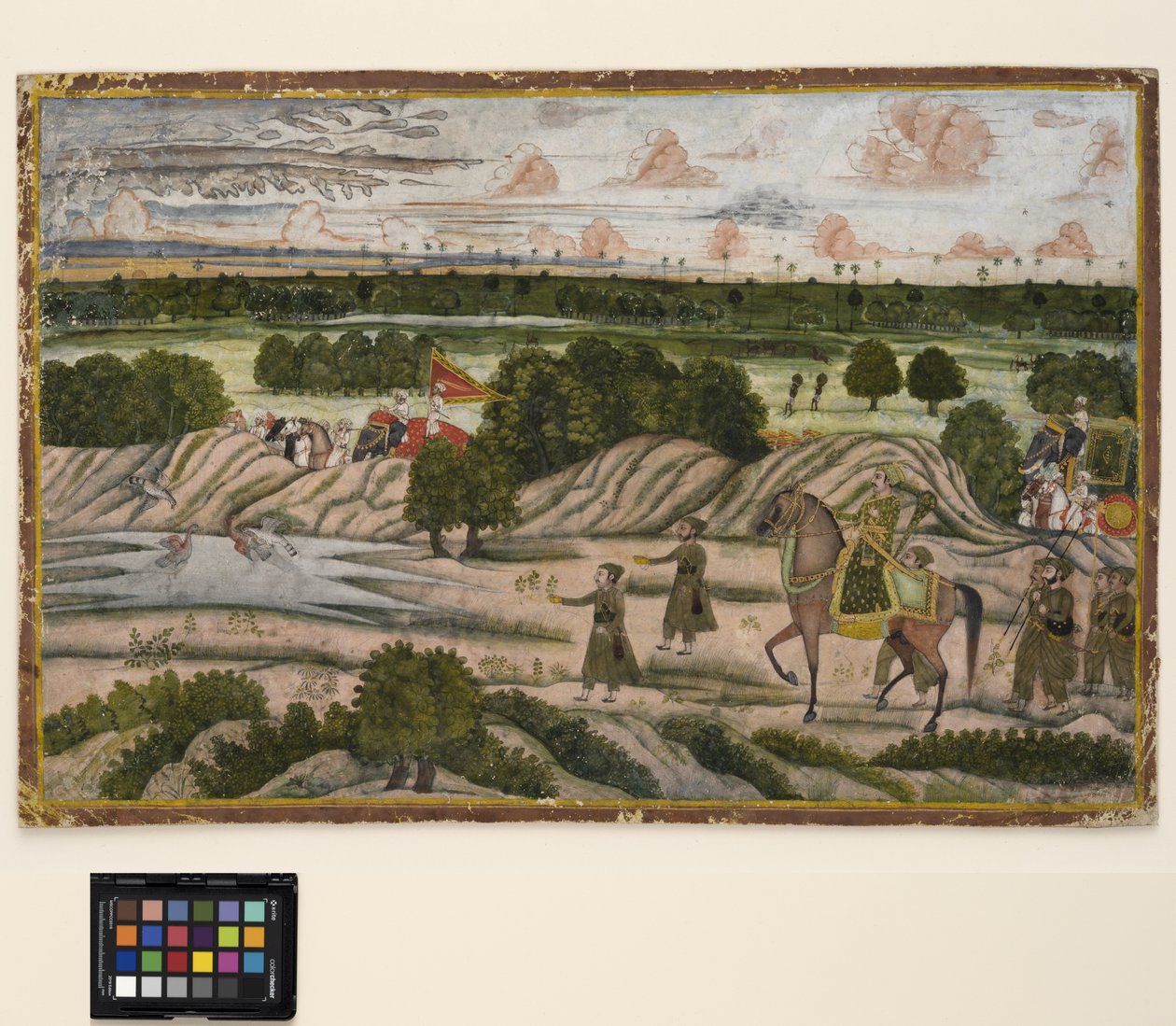 狩猟遠征中のナワブと彼の家臣、1780年頃（不透明な水彩画と紙に金） 作： インドの学校