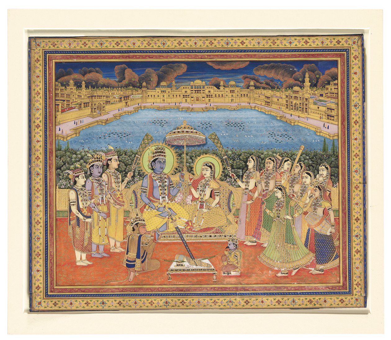 ラーマとシーター、インド、ジャイプール、1800年頃の絵画 作： インドの学校
