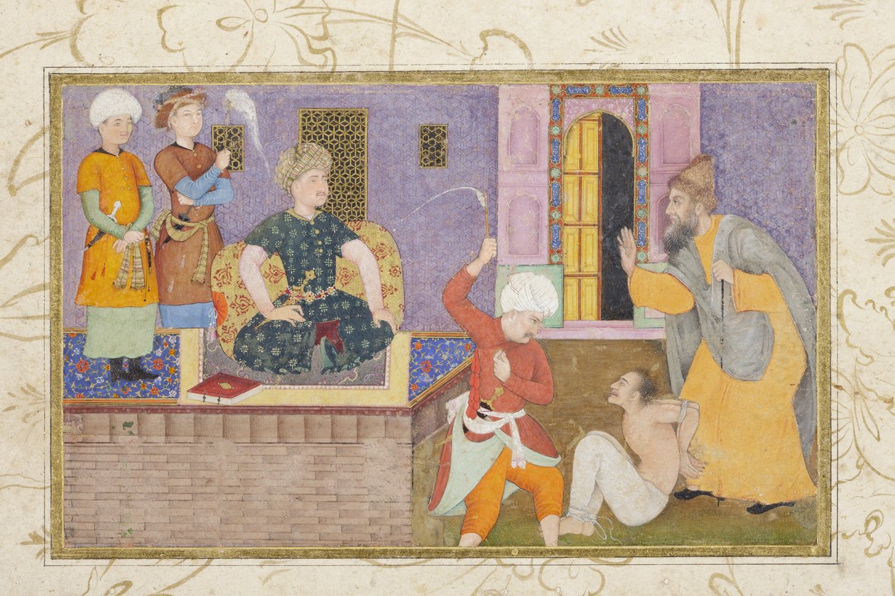 囚人は裁判にかけられます、1610年頃（不透明なトイレとゴールド） 作： インドの学校