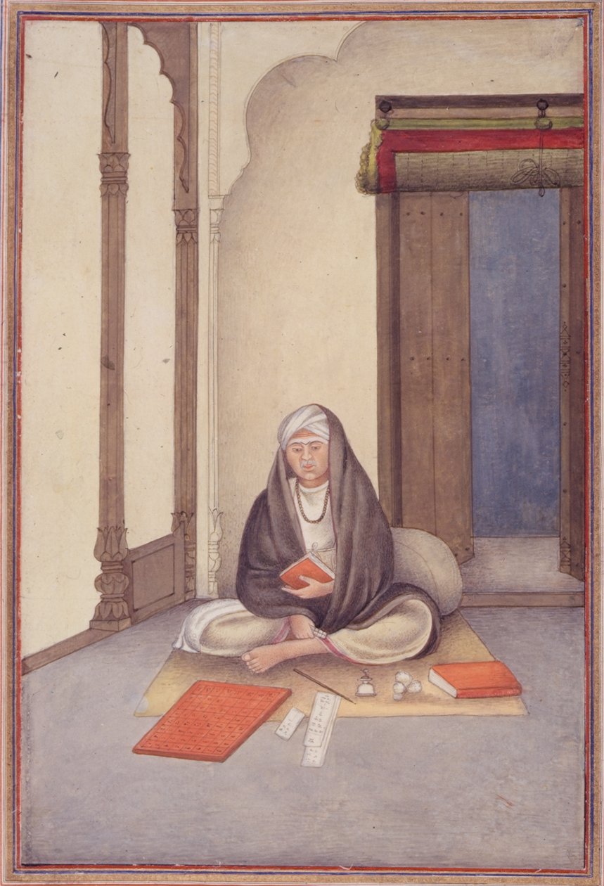 追加 27255 fol.106v 1825 年に大佐 James Skinner (1778-1841) によって編集された「Tashrih al-aqvam」からの占星術師 (紙にガッシュ) 作： インドの学校