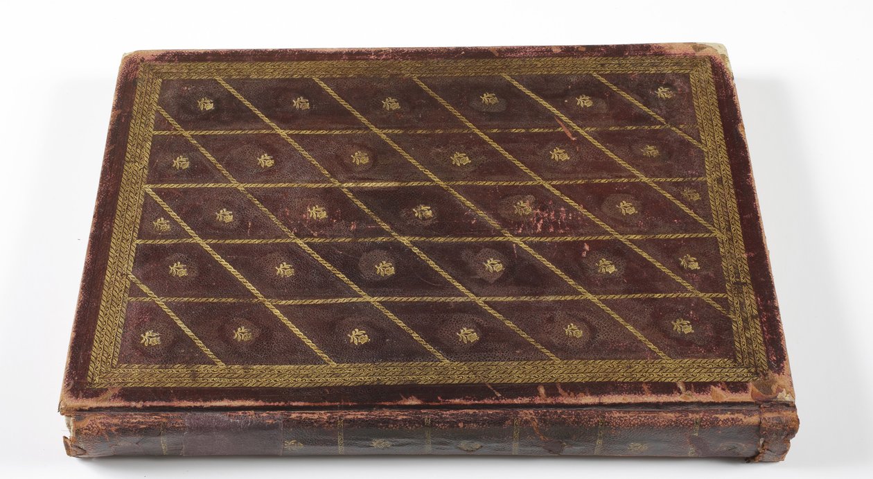 ムガール王朝家系図のアルバム、1855年（ゴールドのディテールが施されたレザー） 作： インドの学校