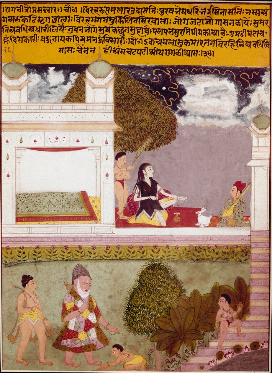 インド派のミニチュア宮殿のテラスで音楽を聴くホヤ（1760年頃個人蔵 作： インドの学校