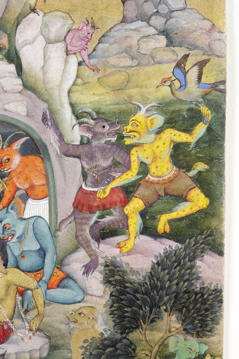 野生の風景の中の悪魔、1600年頃（紙に不透明なトイレと金） 作： インドの学校