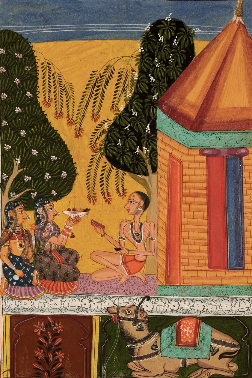 Devgandharati Ragini、1665年頃（不透明なトイレ、雲母、紙に金） 作： インドの学校