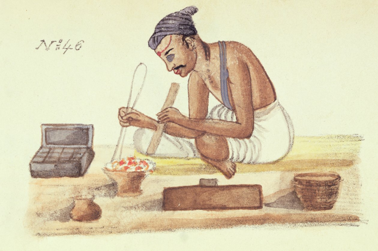 ゴールドスミス、「インドのさまざまなカーストのダイジェスト」から、ベンカタ・ラマスヴァニ作、マドラス1837年発行（カラーリソ） 作： インドの学校