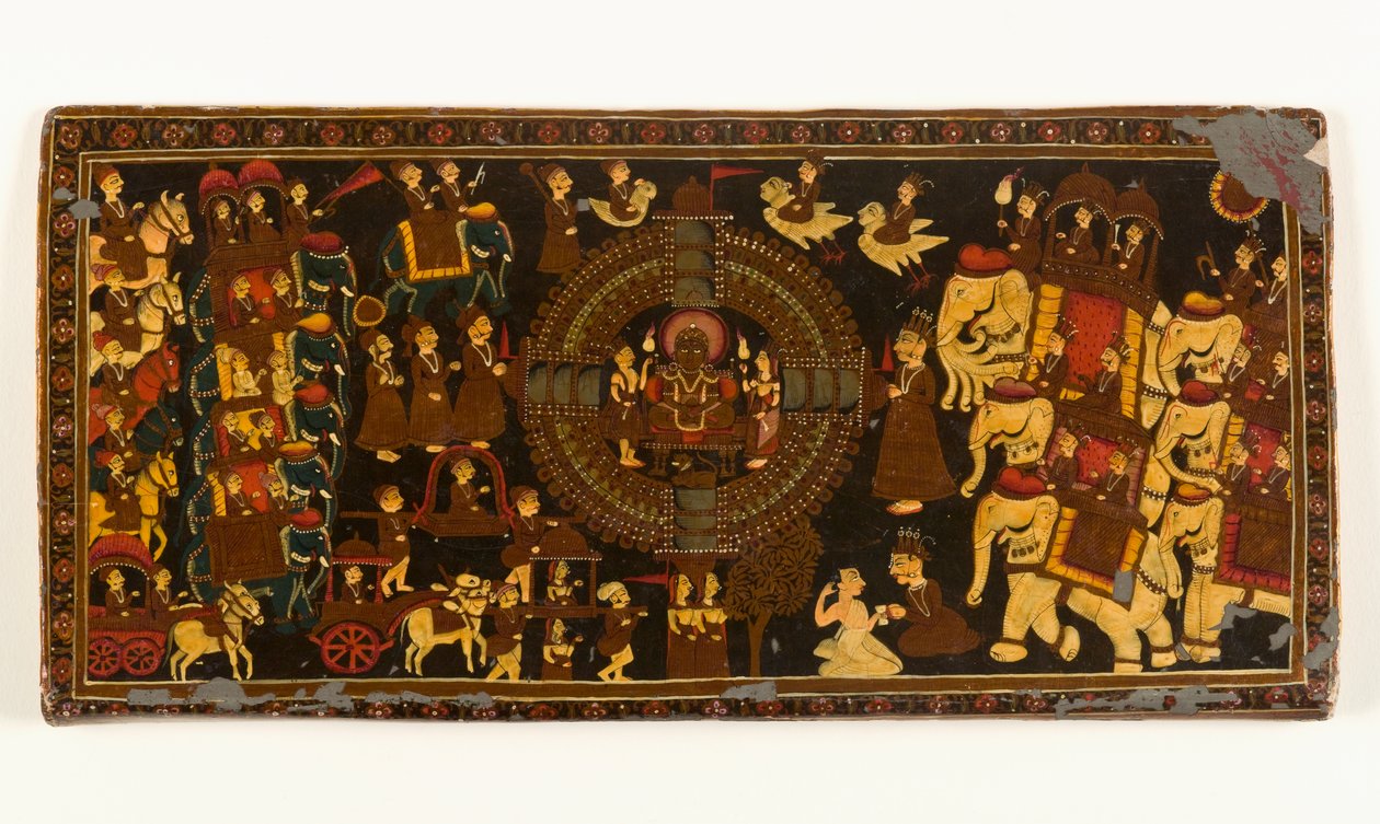 Jain Book Cover（不透明水彩、メタリック顔料、紙、ラッカーオーバーレイ）（裏面は423291参照 作： インドの学校