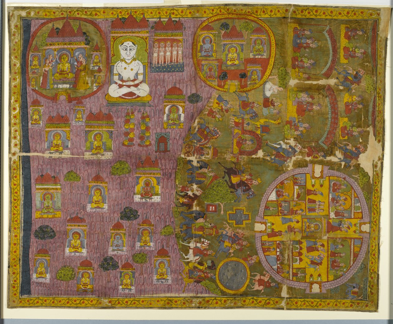 ラージャスターン州で作られたジャイナの巡礼、c.1750（不透明なトイレと布に金） 作： インドの学校